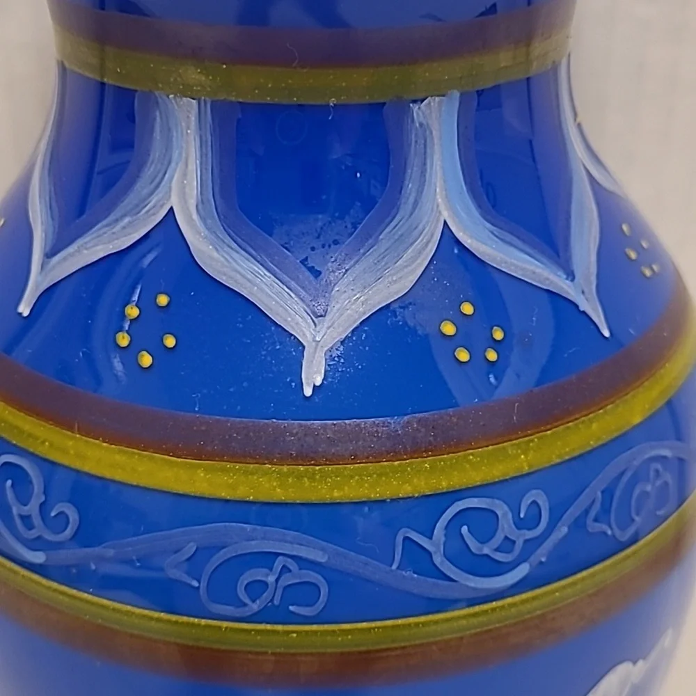 Vintage Colbalt Blue Handpainted Glass Vase